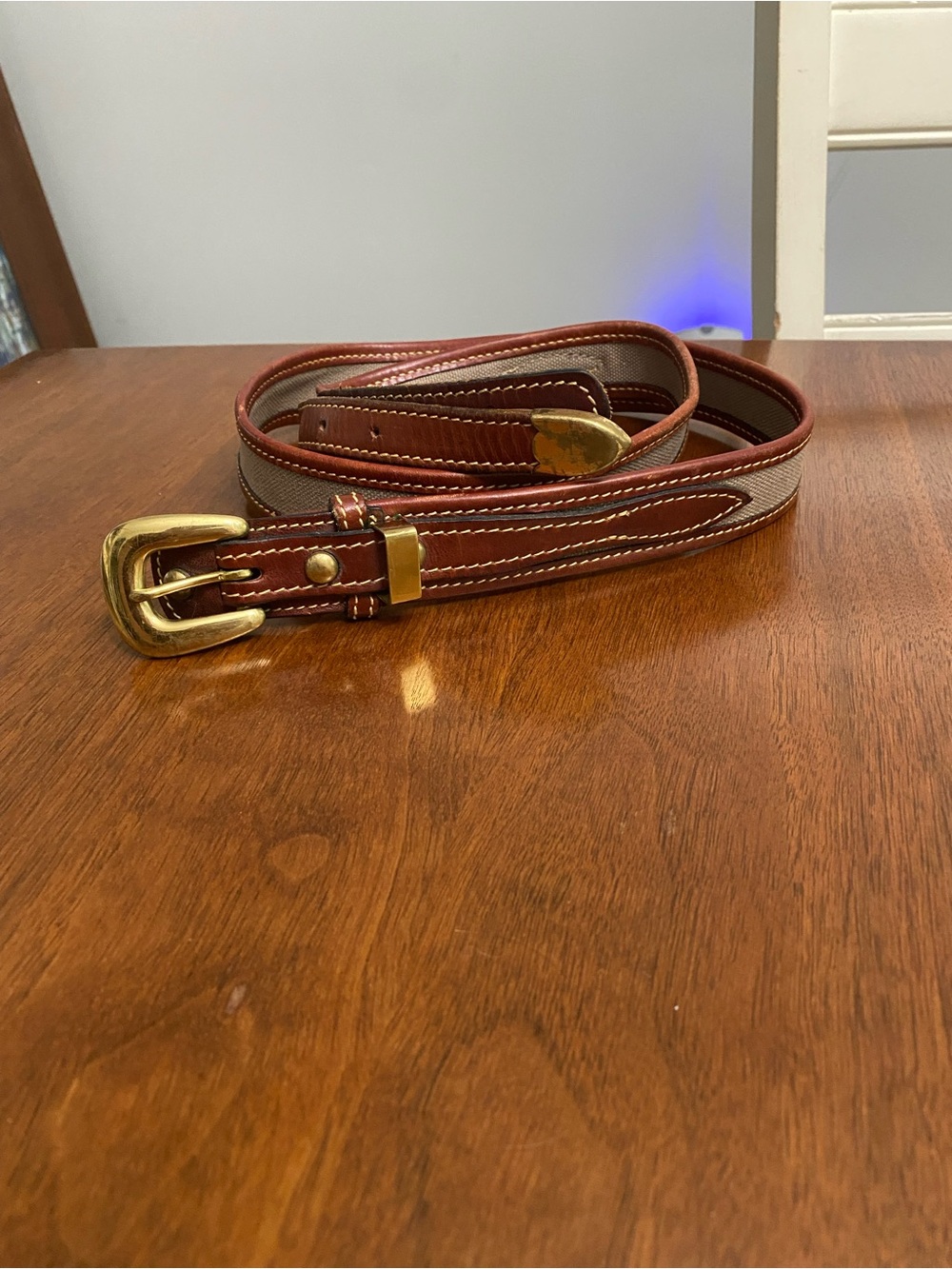Vintage Eddie Bauer Leather Canvas Brass Belt - 40